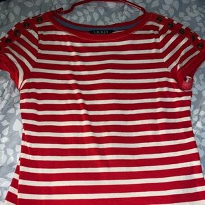 Red and white striped polo shirt
